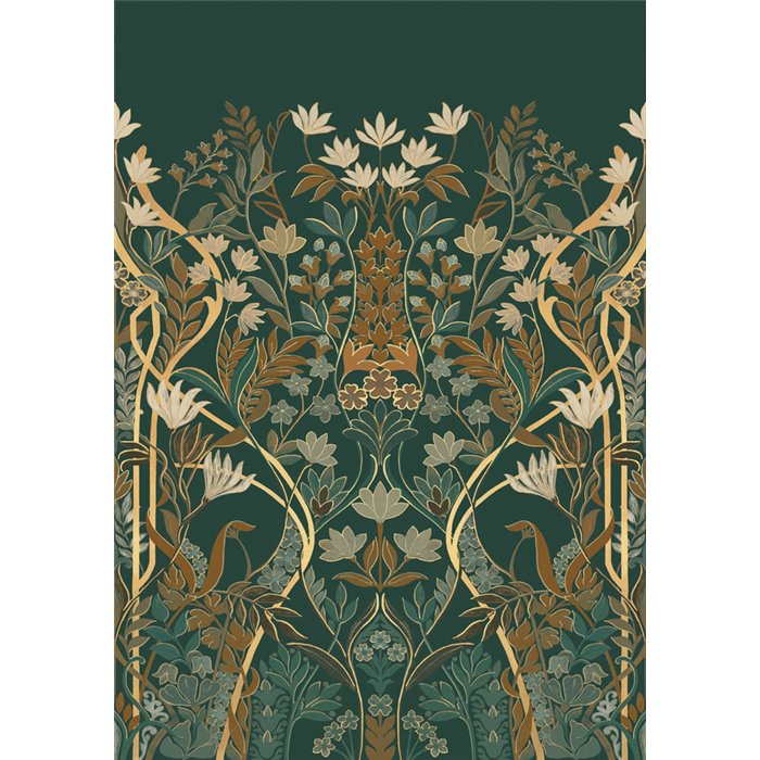 Mural panoramique art déco émeraude aux arches florales · Casamance Isadora 70733058