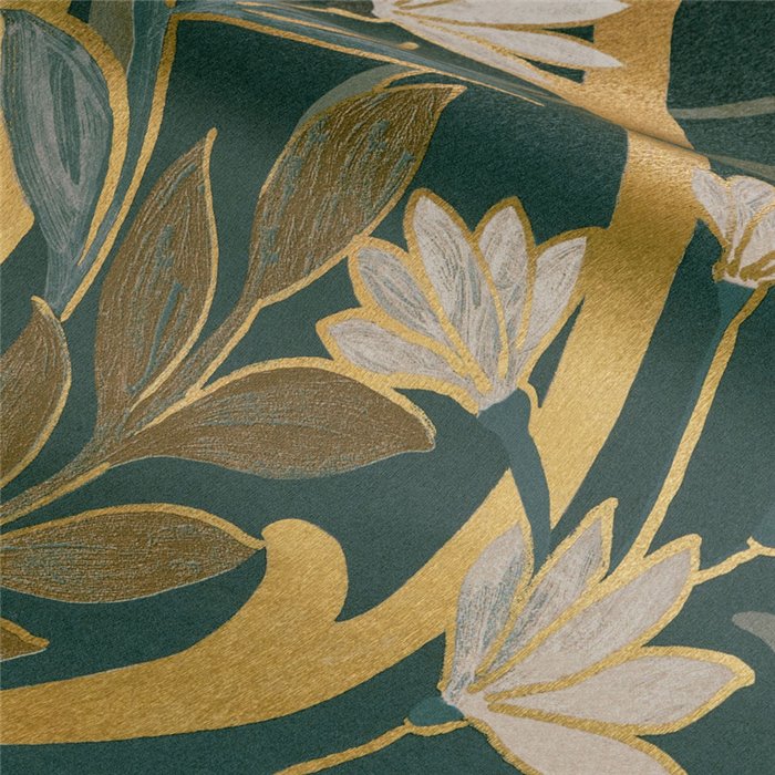 Mural de pared art déco esmeralda con arcos florales · Casamance Isadora 70733058
