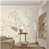 Mural de pared paisaje oriental con garza y lotos