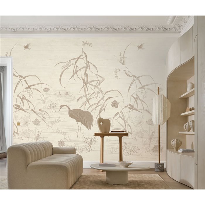 Mural de pared paisaje oriental con garza y lotos · Casamance Legendes 70343466