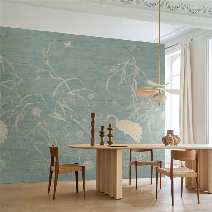 Mural de pared paisaje oriental con garza bordada · Casamance Legendes 70343568