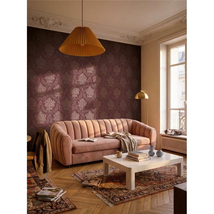 Papier peint bordeaux avec ornements baroques dorés ·  792281