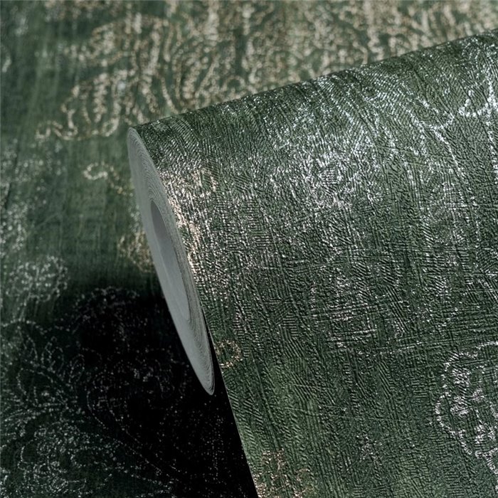 Green Damask Wallpaper with Golden Accents ·  792282