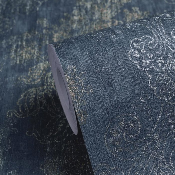 Papier peint damassé bleu à relief doré ·  792283