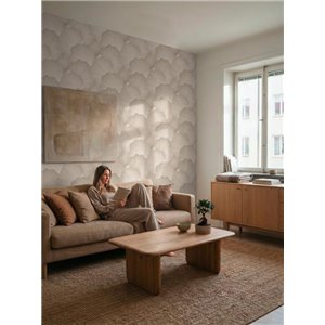 Papier peint aux formes organiques beiges 2