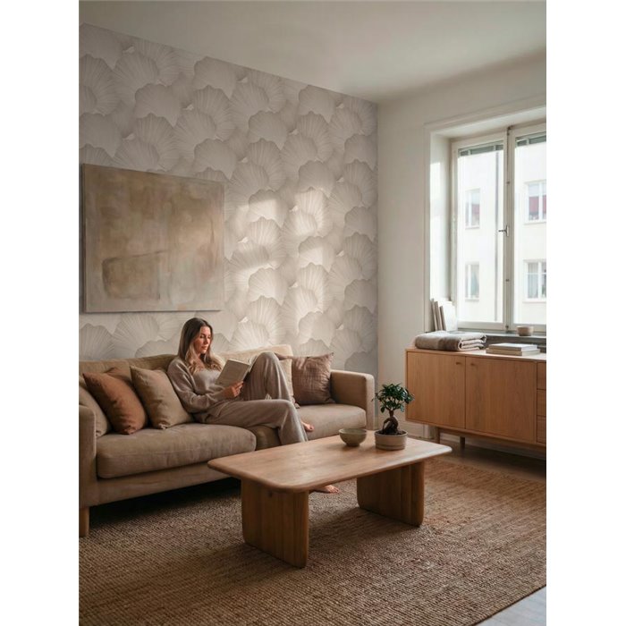 Wallpaper with organic shapes in beige tones ·  792331