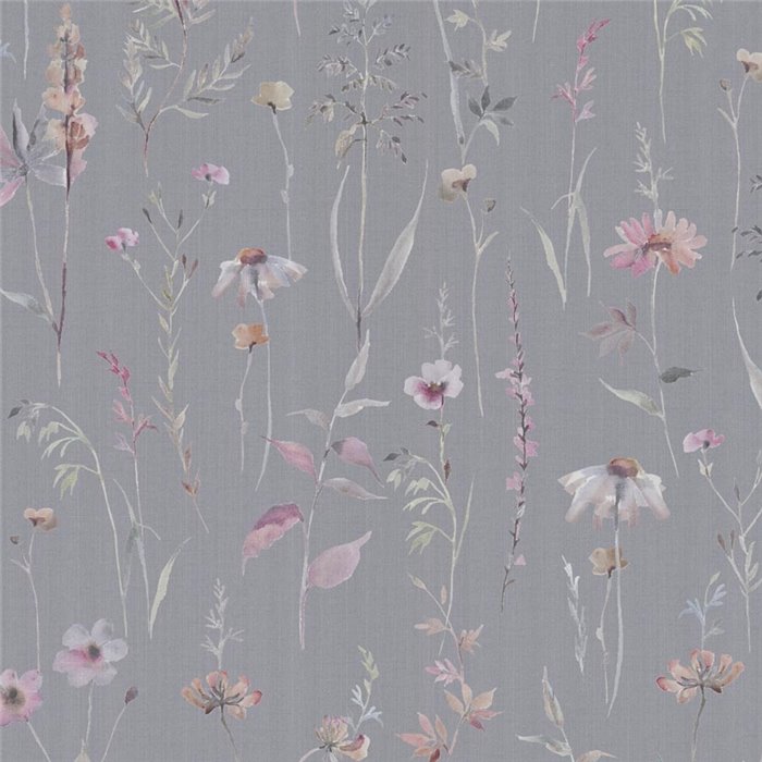 Tapete mit Aquarell-Wildblumen auf grauem Hintergrund ·  792372