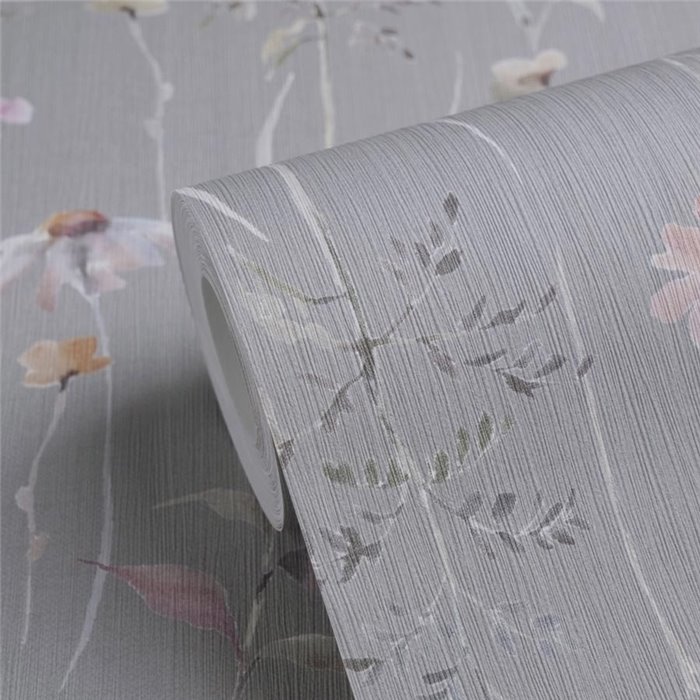 Tapete mit Aquarell-Wildblumen auf grauem Hintergrund ·  792372