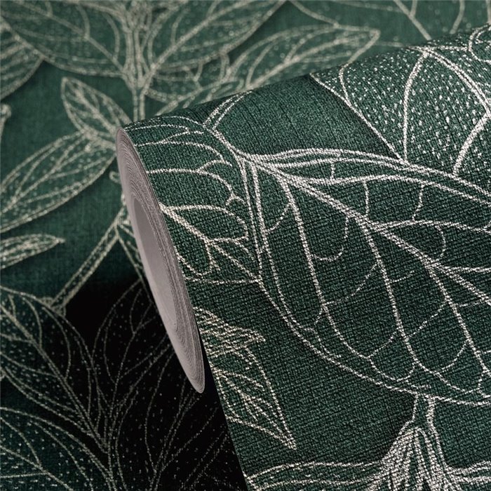 Delicate leaf wallpaper on forest green ·  792385