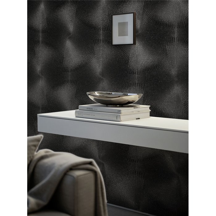 Papel pintado efecto 3D moderno negro con brillo metalizado ·  792528