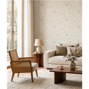 Papel pintado flores silvestres escandinavo blanco y verde 2