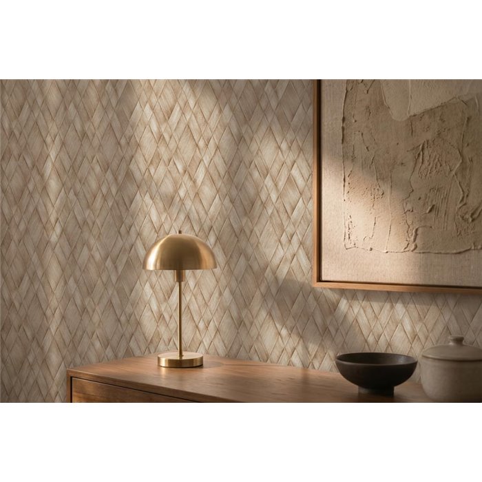 Tapete mit 3D-Rombenflechtmuster in Beige und Braun ·  793131