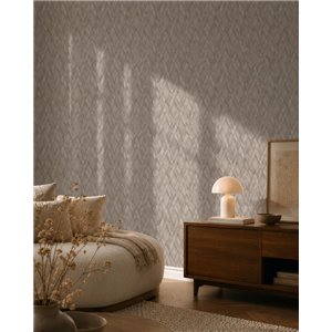 Papel pintado rombos efecto cestería marrón y beige 2
