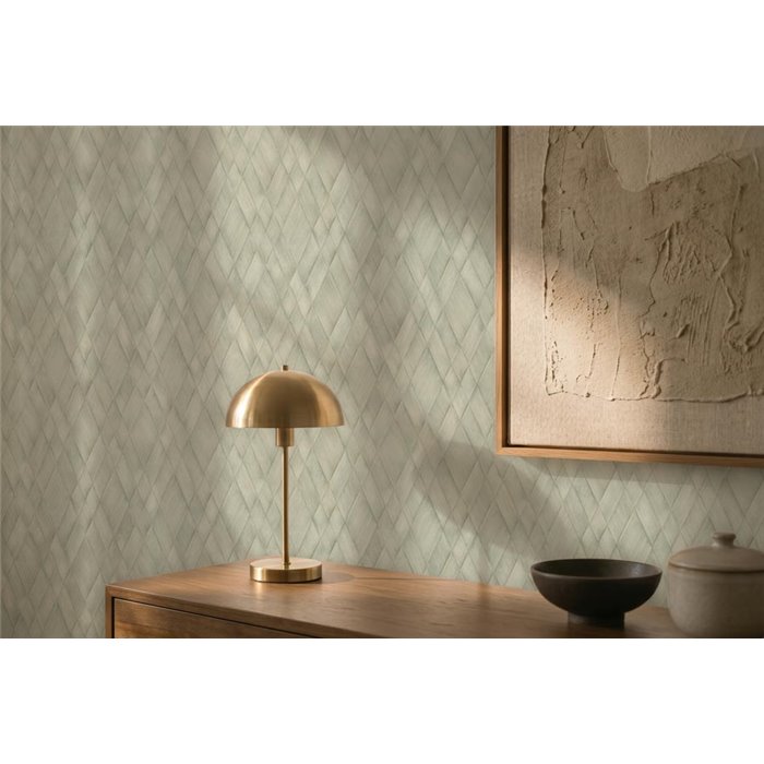 Green sage and beige woven diamond wallpaper ·  793136