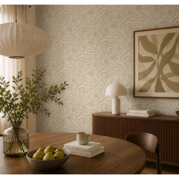 Tapete organische Blätter Japandi beige und cremeweiß ·  793141