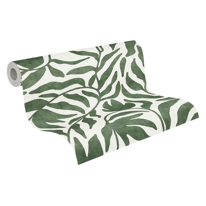 Papel pintado hojas tropicales grandes verde y blanco ·  793144