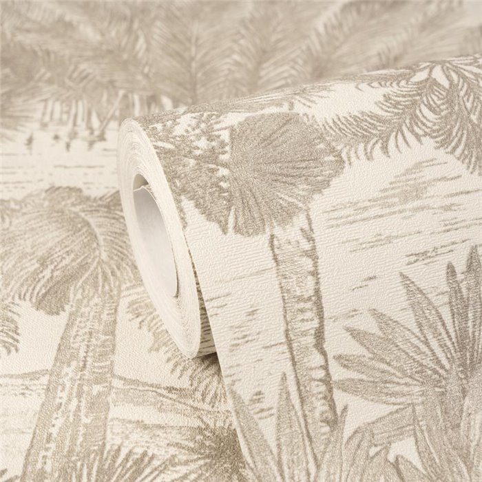 Papel pintado palmeras tropicales beige y marrón ·  793172