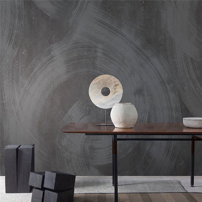 Mural de pared abstracto gris con pinceladas circulares · Khroma Poémas DG4CHA1051-1054