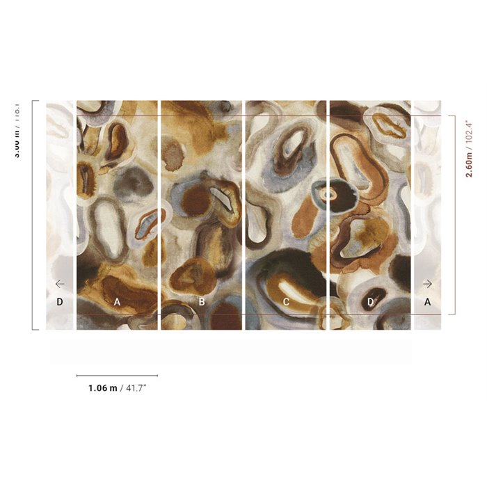 Mural de pared abstracto con formas minerales oxidadas · Khroma Erosion DGERO3011-3014