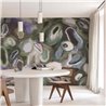 Abstract mineral forms wall mural in aqua tones