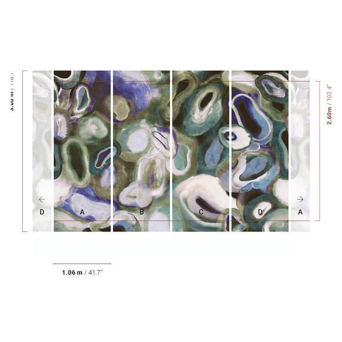 Abstract mineral forms wall mural in aqua tones · Khroma Erosion DGERO3041-3044