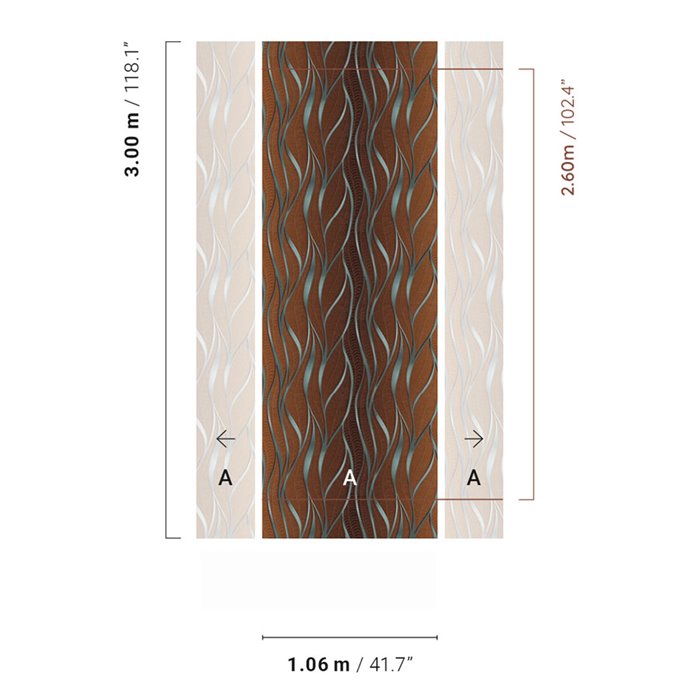 Abstract wall mural with copper and blue waves · Khroma Ray DGRAY101