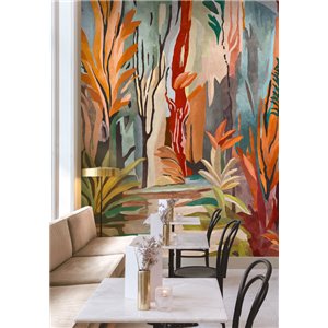 Painterly botanical forest wall mural 2