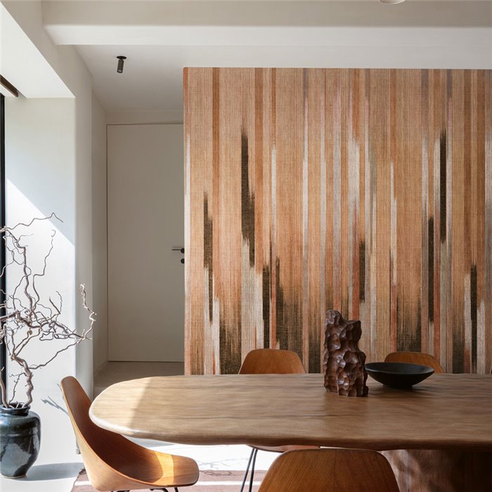 Abstract mocha wall mural with vertical streaks · Khroma Serica DGRIC1011-1013