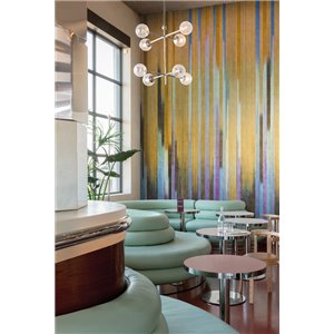 Abstract wall mural with golden vertical streaks 2