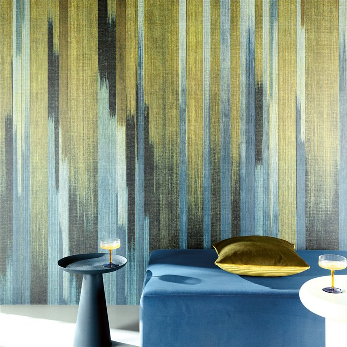 Abstract wall mural with green and blue vertical lines · Khroma Serica DGRIC1041-1043