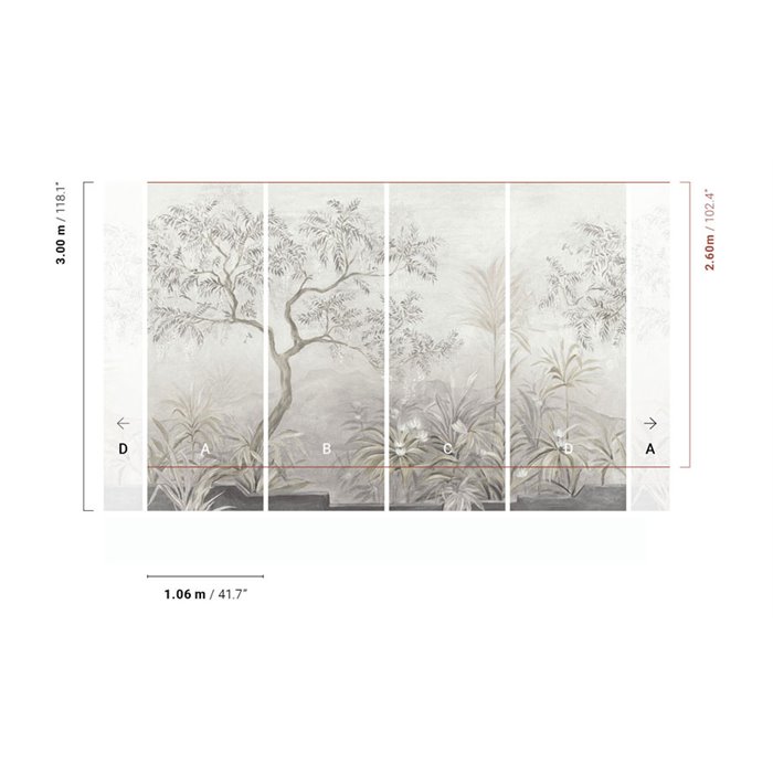 Soft botanical landscape wall mural with palms · Khroma Tessura DGTES1021-1024