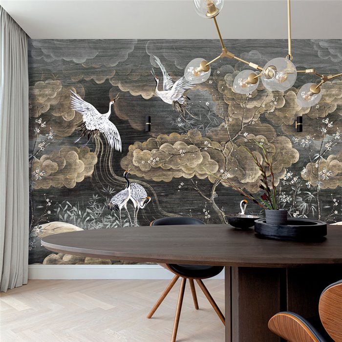 Crane wall mural in a nocturnal cloudscape · Khroma Traces DGTRA4011-4013