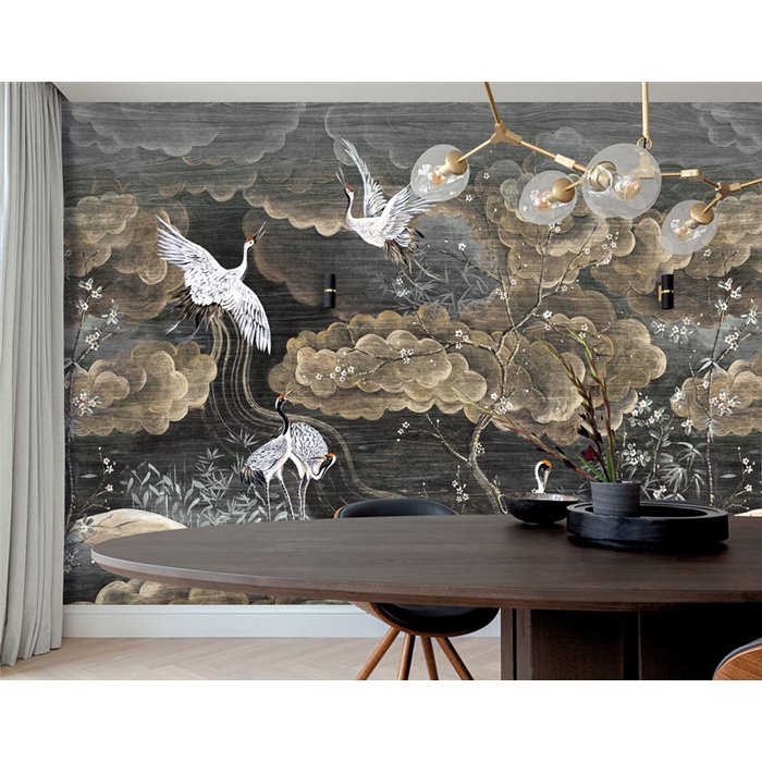 Crane wall mural in a nocturnal cloudscape · Khroma Traces DGTRA4011-4013