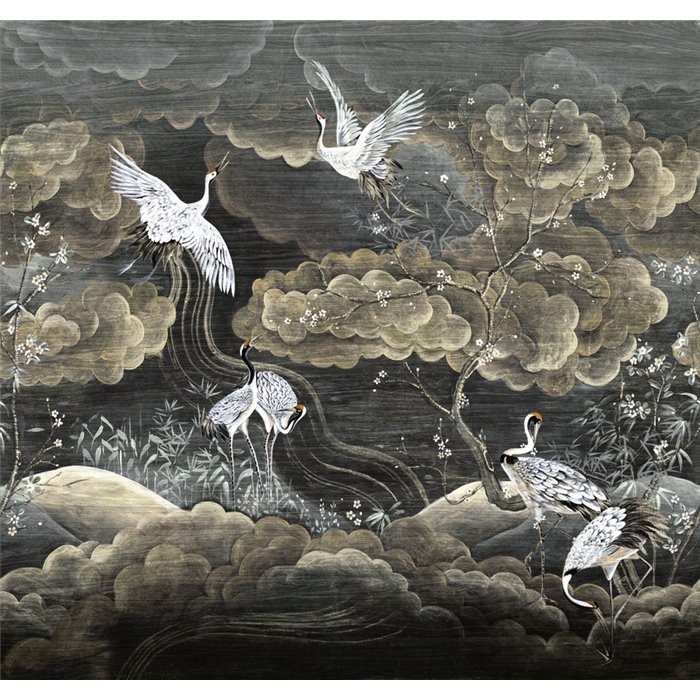 Wandbild mit Kranichen in nächtlichen Wolken · Khroma Traces DGTRA4011-4013