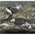 Wandbild mit Kranichen in nächtlichen Wolken · Khroma Traces DGTRA4011-4013