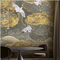 Japanese crane wall mural with golden clouds · Khroma Traces DGTRA4021-4023