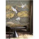 Japanese crane wall mural with golden clouds · Khroma Traces DGTRA4021-4023