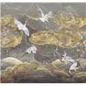 Japanese crane wall mural with golden clouds · Khroma Traces DGTRA4021-4023