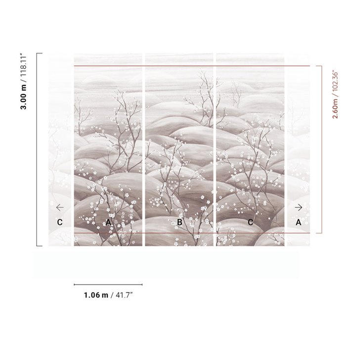 Soft cherry blossom hills wall mural · Khroma Traces DGTRA5031-5033