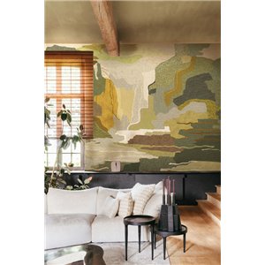 Mural panoramique paysage abstrait vert et ocre 2