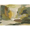 Mural panoramique paysage abstrait vert et ocre · Khroma Tessura DGTES3021-3024