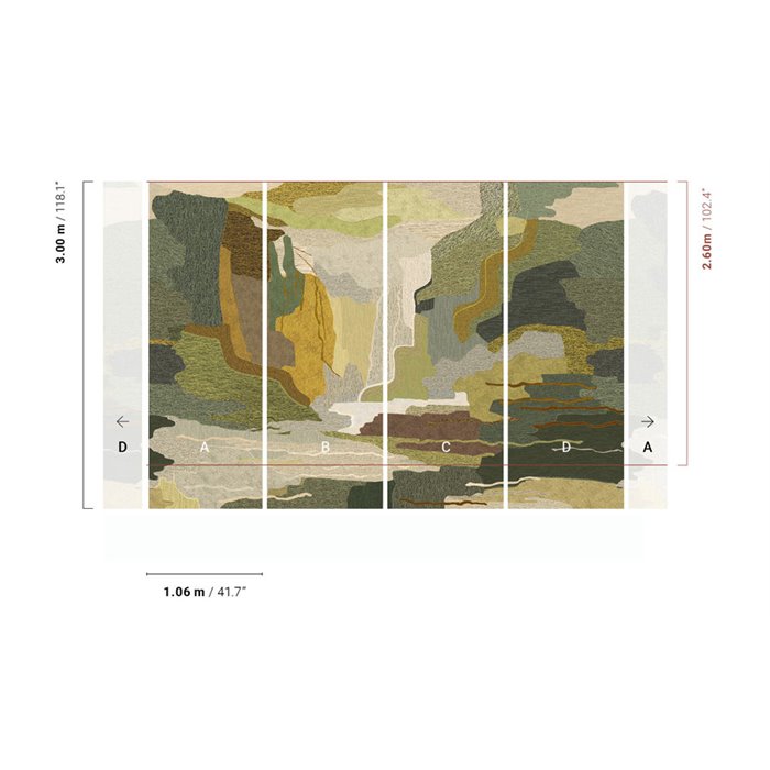 Mural panoramique paysage abstrait vert et ocre · Khroma Tessura DGTES3021-3024