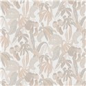 Papel pintado tropical con hojas y plátanos en tonos neutros · Khroma Romance ROM001