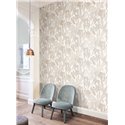 Papier peint tropical avec feuilles et bananes en tons neutres · Khroma Romance ROM001