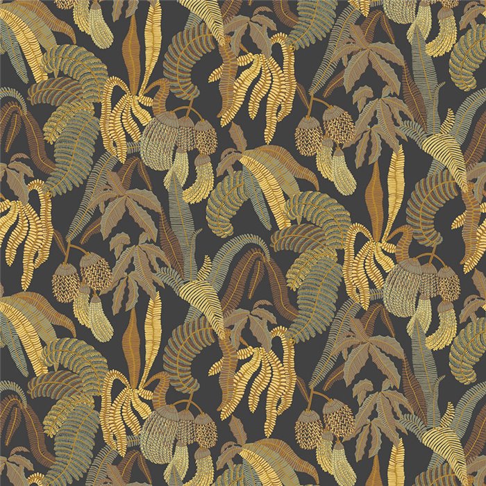 Papier peint tropical à feuilles dorées et brunes · Khroma Romance ROM002