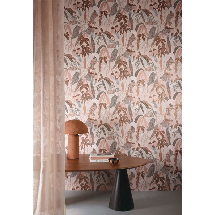 Papel pintado de jungla tropical en tonos cálidos · Khroma Romance ROM004
