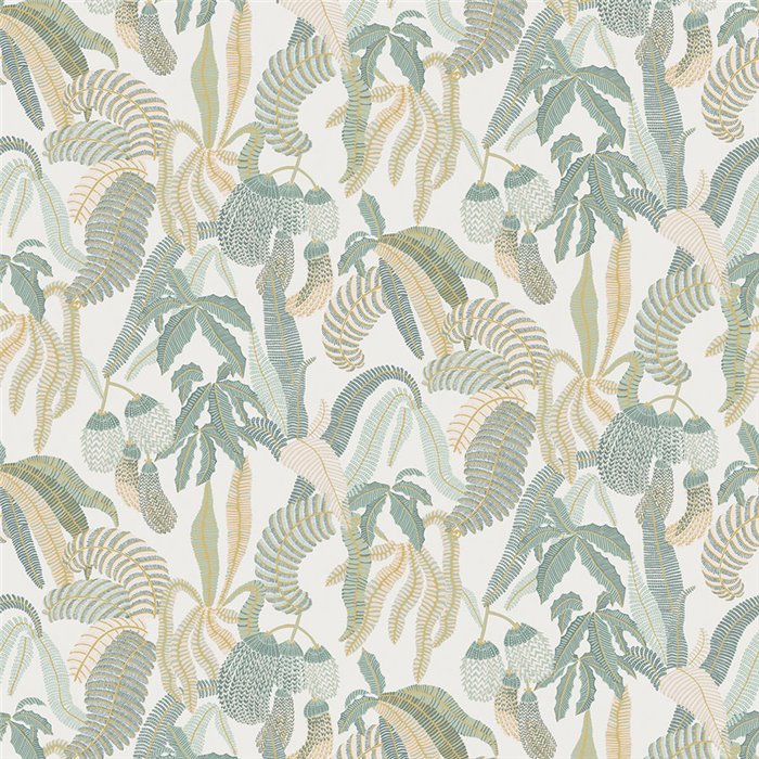 Papier peint feuillage tropical tons pastel · Khroma Romance ROM005
