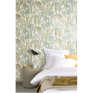 Papier peint feuillage tropical tons pastel 2