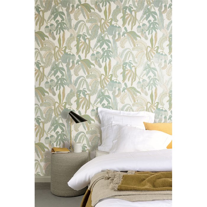 Papel pintado hojas tropicales en tonos pastel · Khroma Romance ROM005