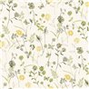 Papel pintado floral campestre en tonos verdes y amarillos